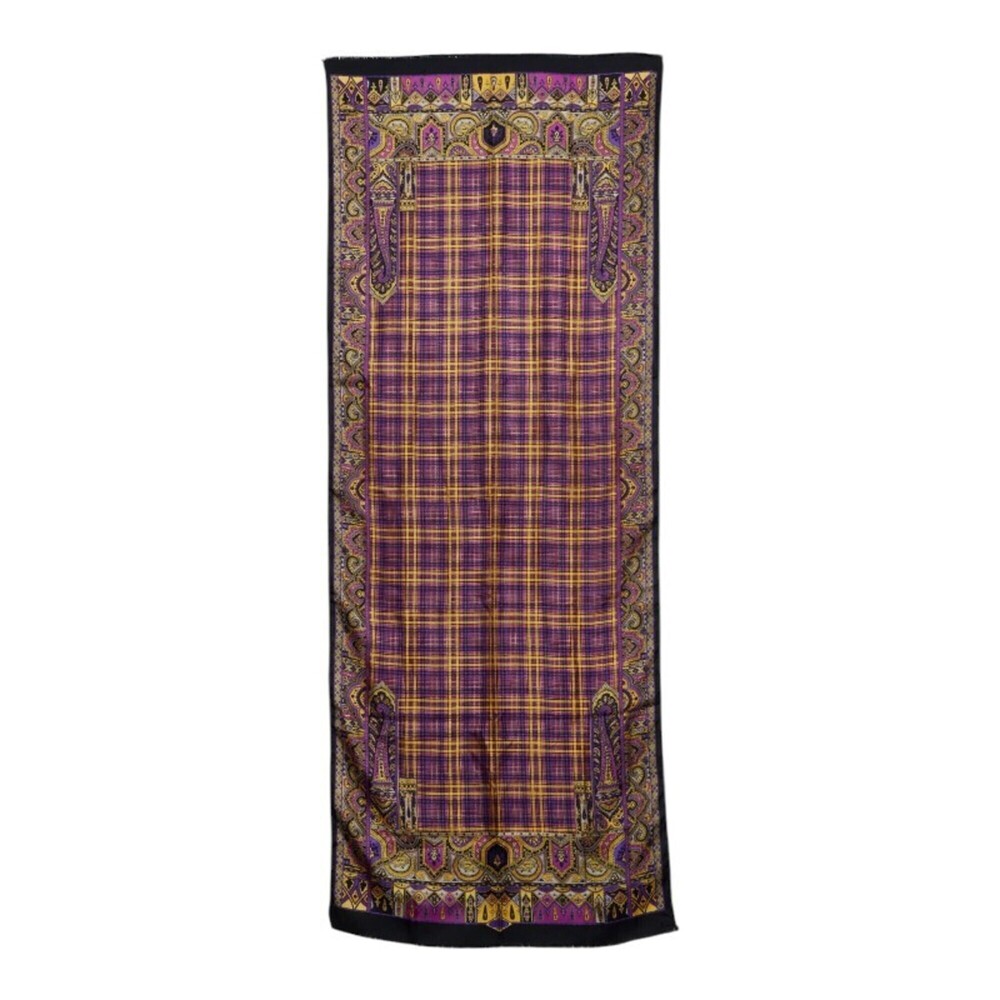 Versace Check Scarf Muffler Stole Purple Multicolor Silk Women's VERSACE